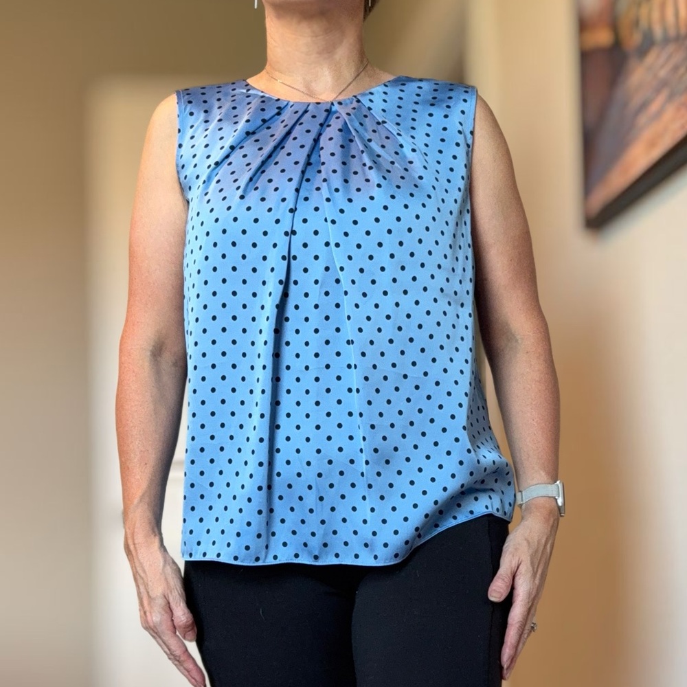 Jones New York Light Blue Polka Dot Blouse